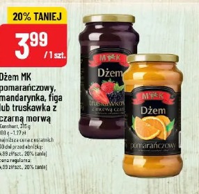 Dżem MK pomarańczowy, mandarynka, figa lub truskawka z czarną morwą