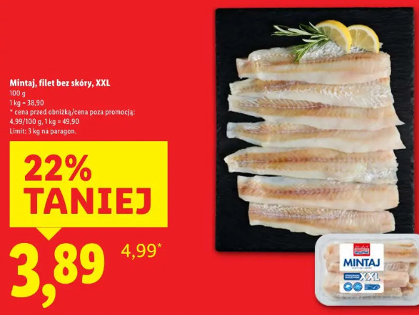 Mintaj, filet bez skóry, XXL