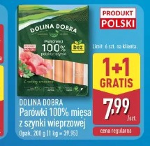 Parówki 100% mięsa z szynki wieprzowej Dolina Dobra
