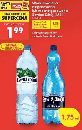 Woda źródlana niegazowana lub mocno gazowana Żywiec Zdrój 1,75 l