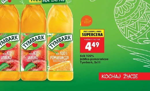 Sok 100% jabłko-pomarańcza Tymbark, 3x1 l