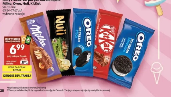 Lody Froneri na patyku lub kanapka: Milka, Oreo, Nuii, KitKat