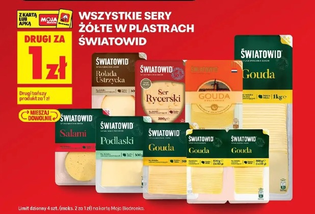 Wszystkie sery żółte w plastrach - drugi za 1 zł