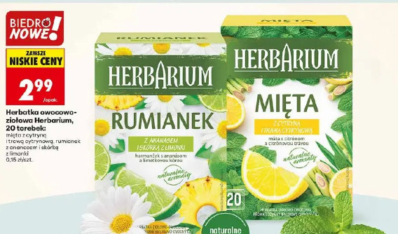 Herbatka owocowo-ziołowa Herbarium mięta z cytryną, rumianek z ananasem i skórką z limonki