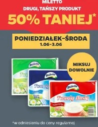 Wszystkie twarogi w kostce 200 g Miletto drugi, tańszy produkt 50% taniej
