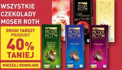 Wszystkie czekolady Moser Roth druga 40% taniej