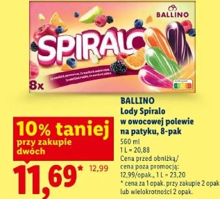 Ballino Lody Spiralo w owocowej polewie na patyku, 8-pak