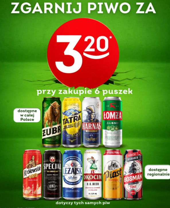 Piwo Żubr, Tatra, Harnaś, Łomża, Królewskie, Specjal, Leżajsk, Okocim, Piast, Bosman