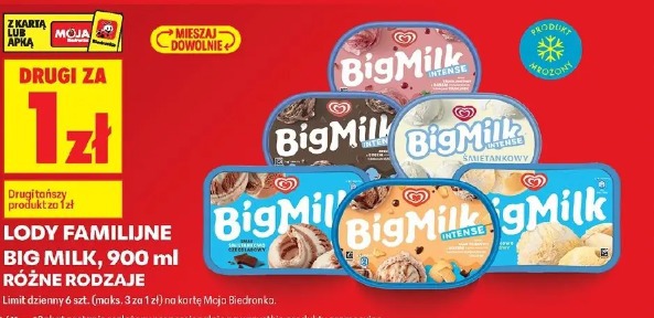 Lody familijne Big Milk, 900 ml różne rodzaje