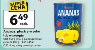 Ananas, plastry w soku lub w syropie Auchan