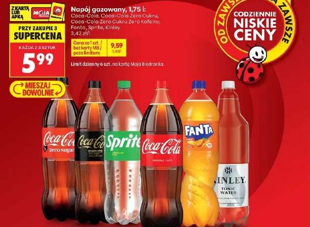 Napój gazowany Coca-Cola, Coca-Cola Zero Cukru, Coca-Cola Zero Cukru Zero Kofeiny, Fanta, Sprite, Kinley