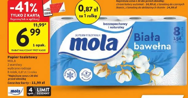 Papier toaletowy Mola biała bawełna