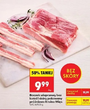 Boczek wieprzowy bez kości i skóry pakowany próżniowo Kraina Mięs