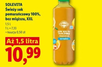 Solevita Świeży sok pomarańczowy 100%, bez miąższu, XXL