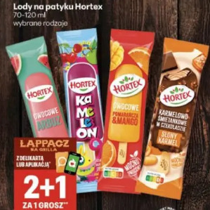 Lody na patyku Hortex owocowe, karmelowo-śmietankowe z czekoladą