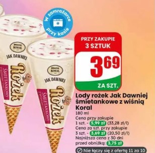 Lody rożek Jak Dawniej śmietankowe z wiśnią Koral