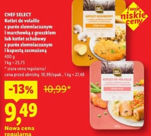 Chef Select Kotlet de volaille z purée ziemniaczanym i marchewką z groszkiem lub kotlet schabowy z purée ziemniaczanym i kapustą zasmażaną