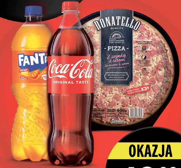 Coca-Cola 1l i dowolna pizza marki Donatello 600g