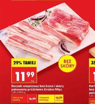 Boczek wieprzowy bez kości i skóry pakowany próżniowo Kraina Mięs