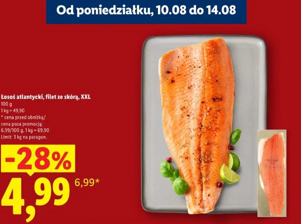 Łosoś atlantycki, filet ze skórą XXL