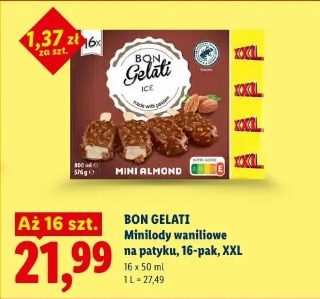 Bon Gelati Minilody waniliowe na patyku, 16-pak, XXL Mini Almond
