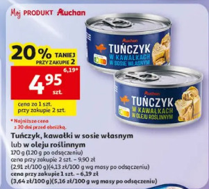 Tuńczyk, kawałki w sosie własnym lub w oleju roślinnym Auchan