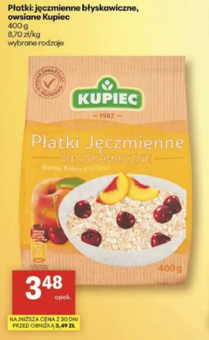 Płatki: jęczmienne błyskawiczne, owsiane Kupiec