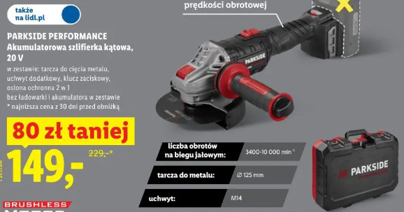 Parkside Performance Akumulatorowa szlifierka kątowa, 20 V
