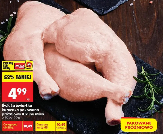 Świeża ćwiartka kurczaka pakowana próżniowo Kraina Mięs