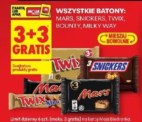 Wszystkie batony: Mars, Snickers, Twix, Bounty, Milky Way