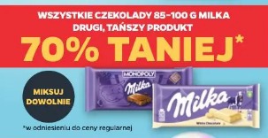 Wszystkie czekolady 85-100 g Milka drugi, tańszy produkt 70% taniej