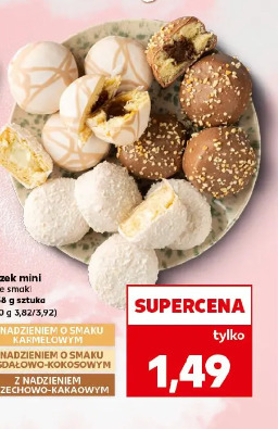 Pączek mini różne smaki z nadzieniem o smaku karmelowym z nadzieniem o smaku migdałowo-kokosowym z nadzieniem orzechowo-kakaowym