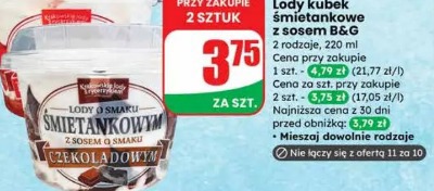 Lody kubek śmietankowe z sosem B&G