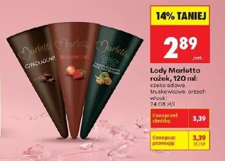 Lody Marletto rożek czekoladowe, truskawkowe, orzech włoski