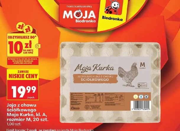 Jaja z chowu ściółkowego Moja Kurka, kl. A, rozmiar M, 20 szt.