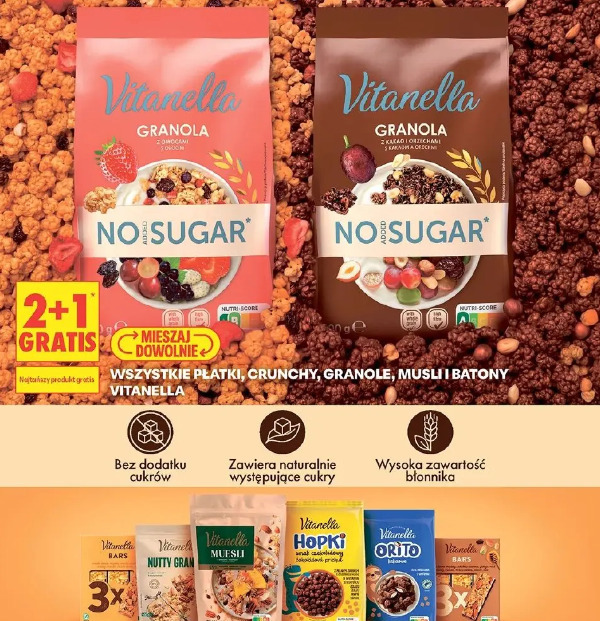 Wszystkie płatki, crunchy, granole, musli i batony Vitanella