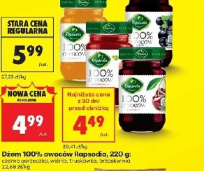 Dżem 100% owoców Rapsodia, 220 g: czarna porzeczka, wiśnia, truskawka, brzoskwinia