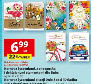 Karnet z życzeniami, z ekopapieru i doklejonymi elementami dla Babci, Karnet z życzeniami okazji Dnia Babci i Dziadka uszlachetniony lakierem UV