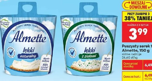 Puszysty serek twarogowy Almette lekki naturalny/z ziołami