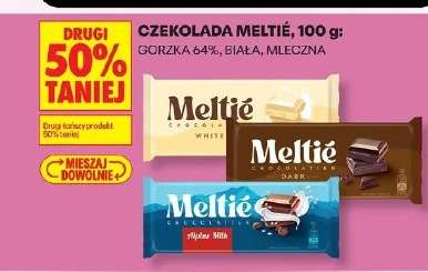 Meltie Czekolada gorzka 64%, biała, mleczna