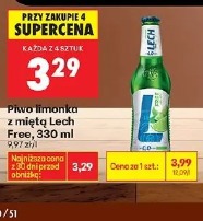 Piwo limonka z miętą Lech Free, 330 ml