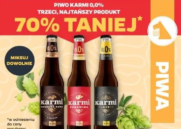 Piwo Karni 0,0% trzeci, najtańszy produkt 70% taniej