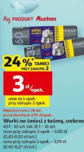 Worki na śmieci z taśmą, srebrne Auchan