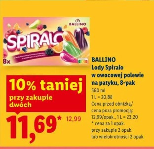 Ballino Lody Spiralo w owocowej polewie na patyku, 8-pak