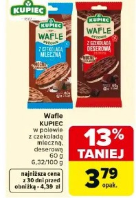 Wafle Kupiec w polewie z czekoladą mleczną, deserową