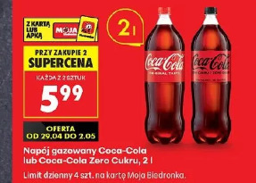 Napój gazowany Coca-Cola lub Coca-Cola Zero Cukru, 2 l