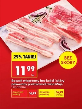 Boczek wieprzowy bez kości i skóry pakowany próżniowo Kraina Mięs