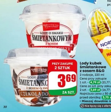 Lody kubek śmietankowe z sosem B&G