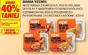 Dania Yeemy: skrzydełka z kurczaka, roladki devolay z nadzieniem o smaku maślano-czosnkowym, polędwiczki panierowane z kurczaka łagodne