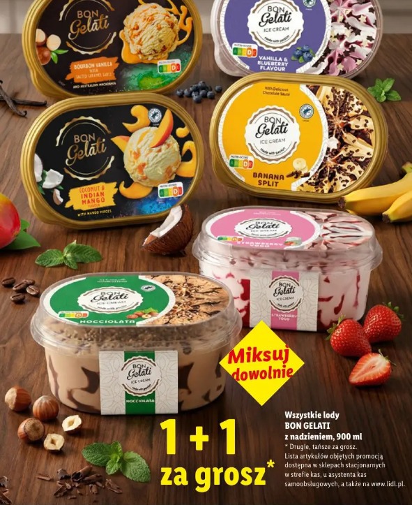 Wszystkie lody Bon Gelati z nadzieniem, 900 ml